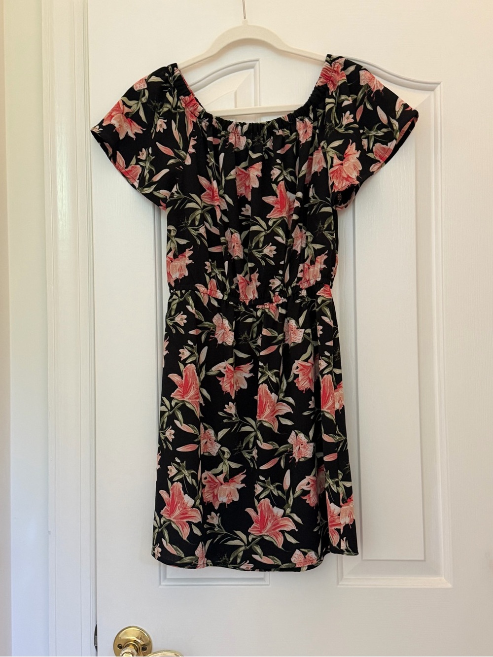 Just USA Black Floral Mini Dress with Pink & Green Accents